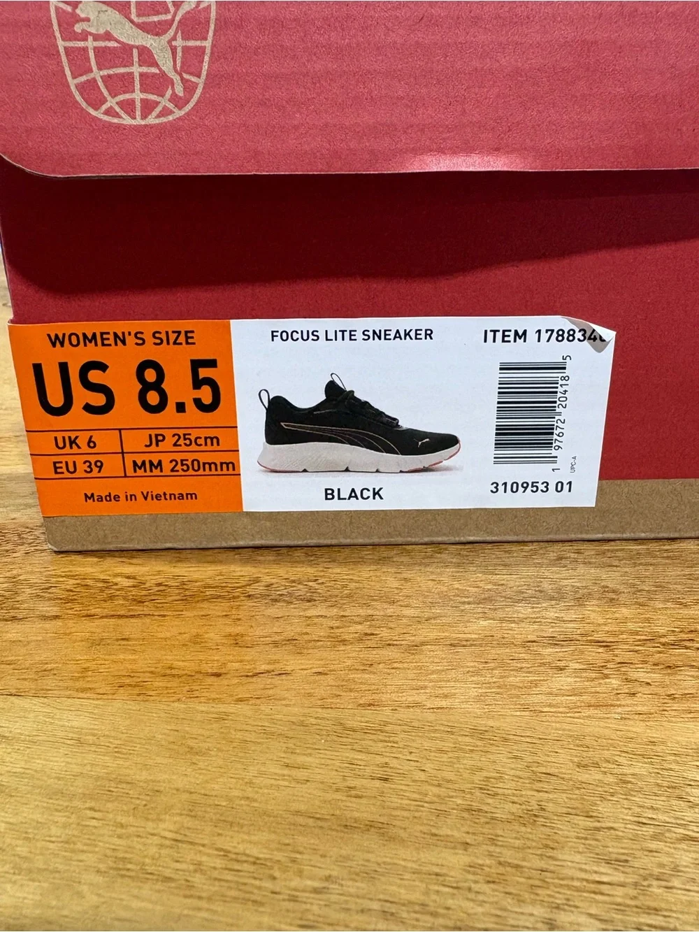 Puma Black and Rose Gold Focus Lite Sneaker Womens 8.5